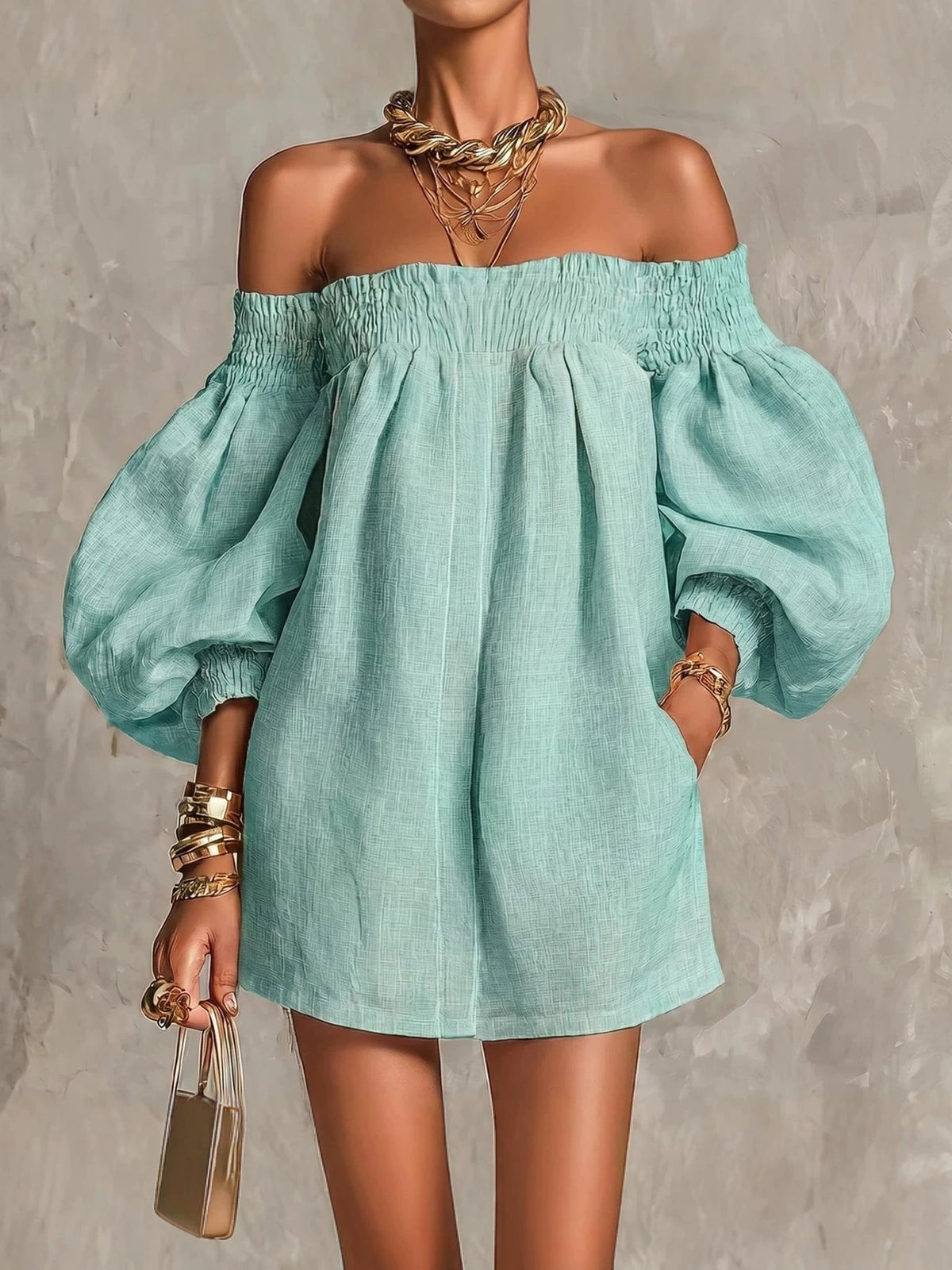 Rosaline | Off-shoulder puff-sleeve mini dress 2