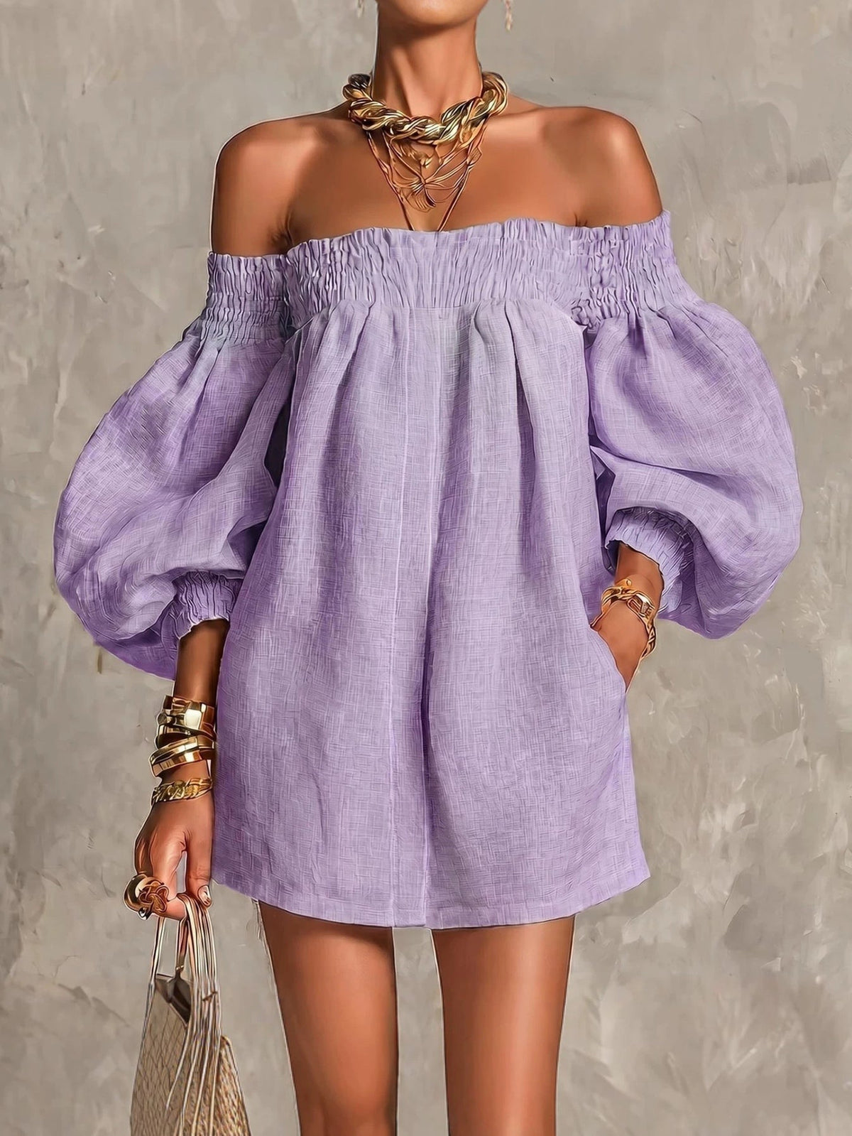 Rosaline | Off-shoulder puff-sleeve mini dress 13