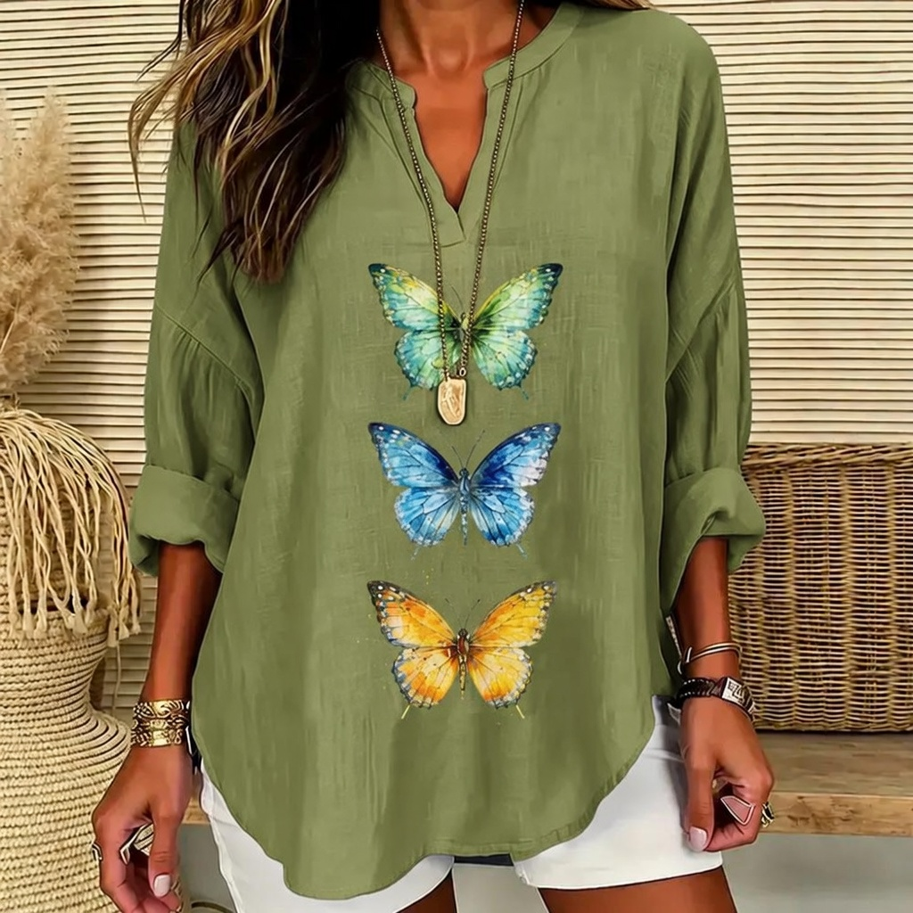 Grace | Vibrant triple butterfly print V-neck tunic 9