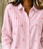 Joy | Pink cherry print stripe button down shirt 2
