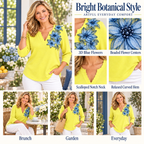 Edith | Floral applique top yellow 3/4 sleeve 3
