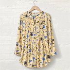 Dana | Yellow blue floral pleated button notch neck top 2