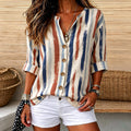 Marion | Stripe print split V-neck button blouse 1