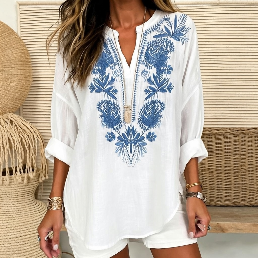 Judith | Embroidered split V-neck tunic 4