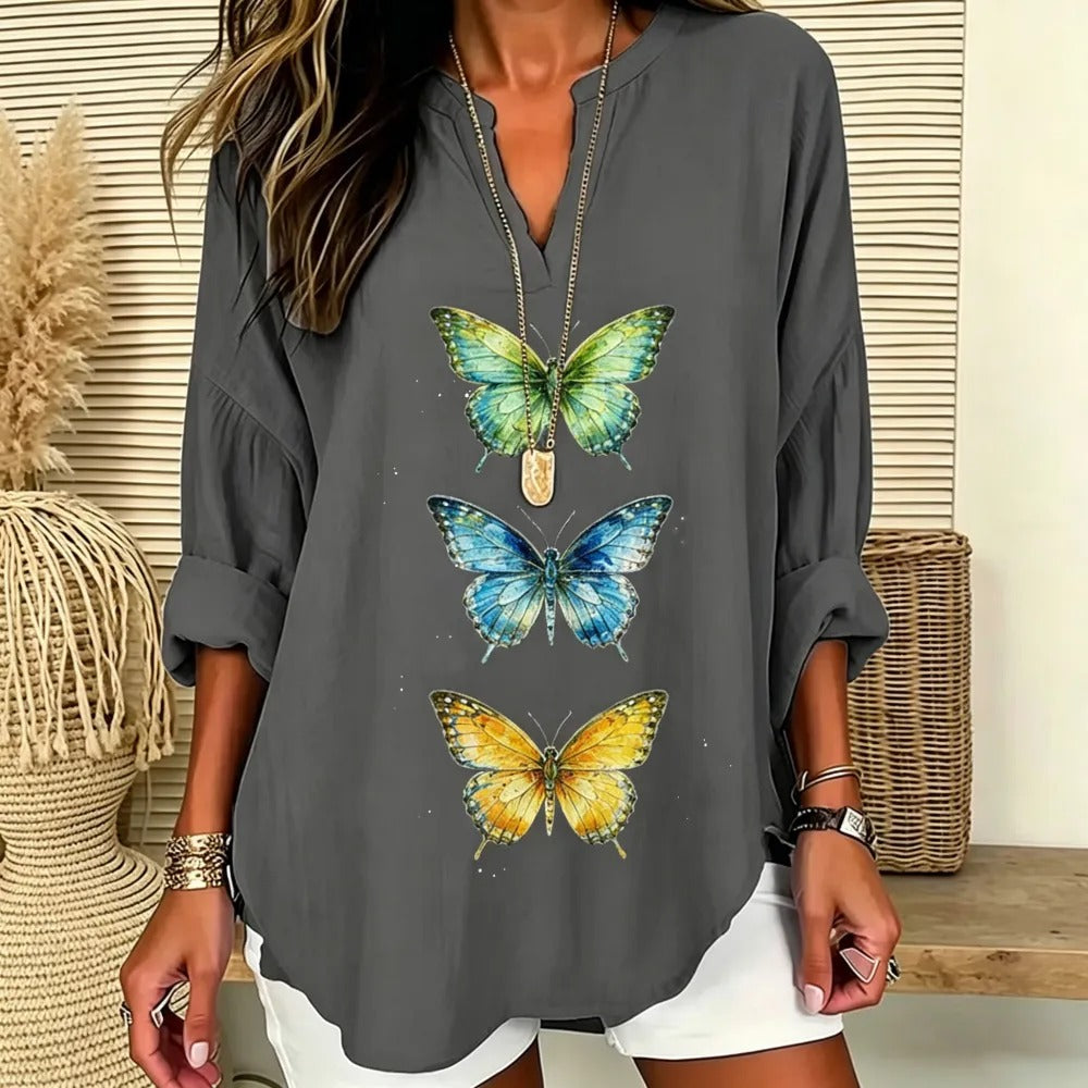 Grace | Vibrant triple butterfly print V-neck tunic 6