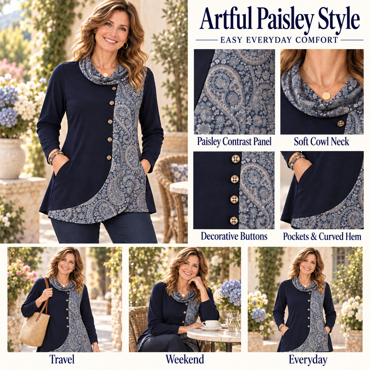 Miranda | Boho paisley tunic navy 4
