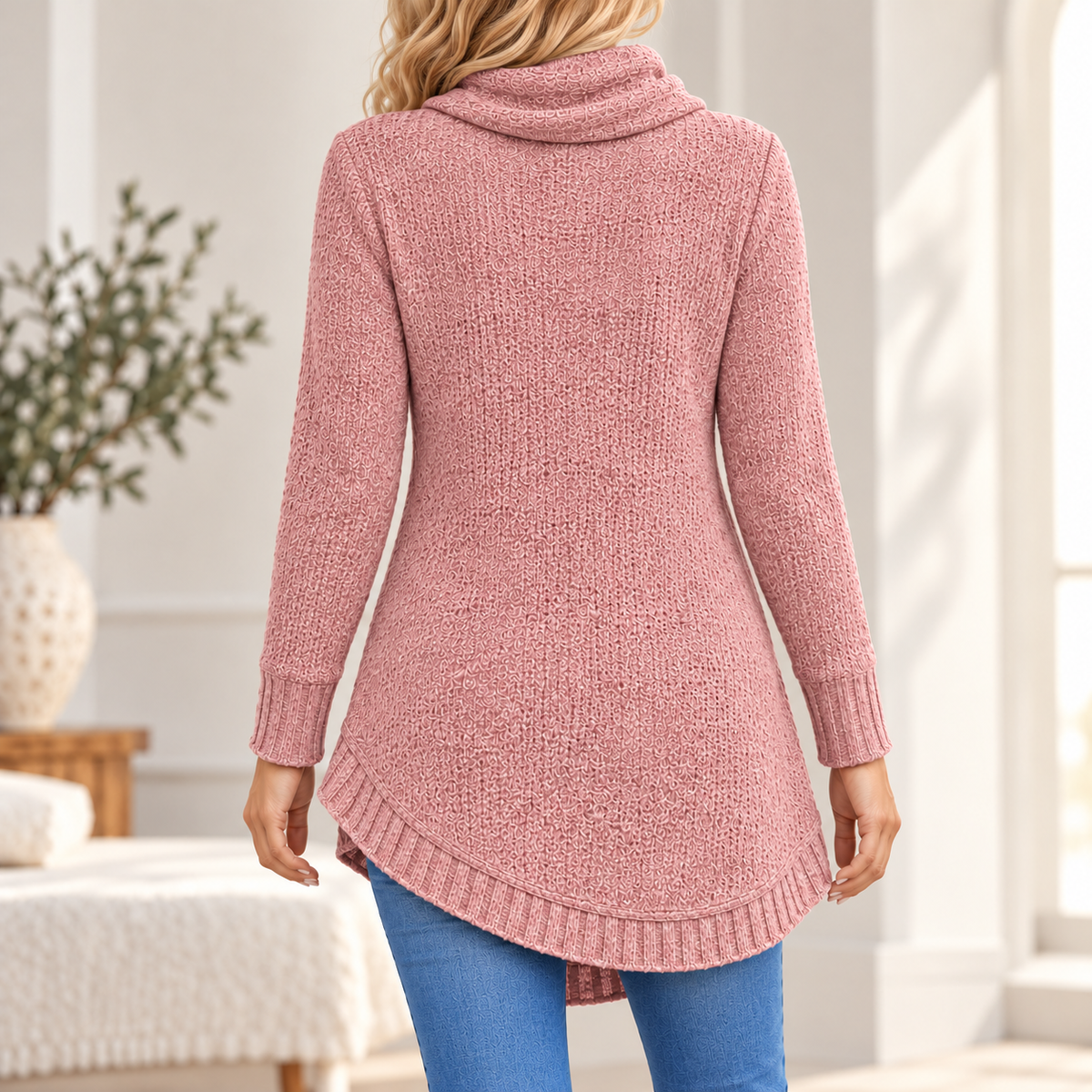 Michelle | Textured knit cowl neck asymmetrical tunic 3