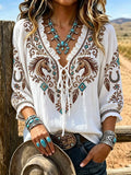 Nina | Retro horse art print V-neck top 1