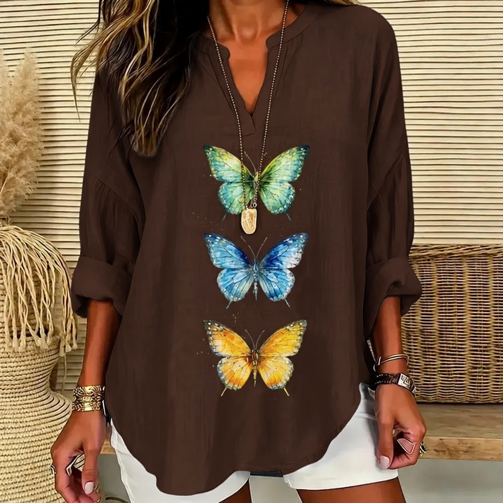 Grace | Vibrant triple butterfly print V-neck tunic 11