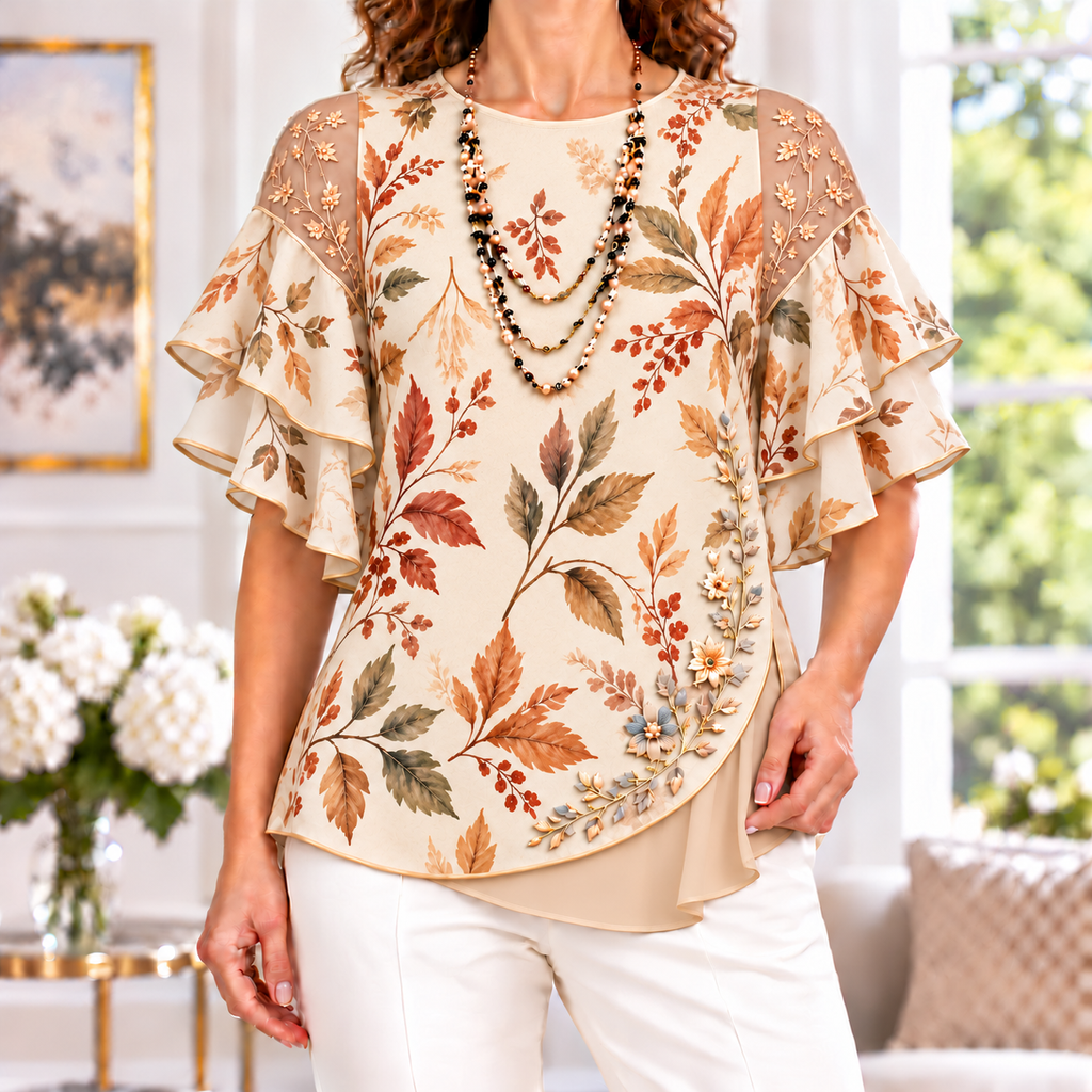 Amara | Autumn leaf pleated layered blouse 1