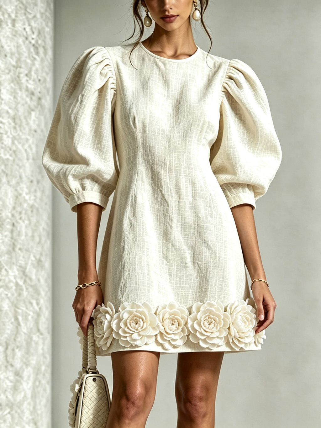 Blanche | Floral-hem puff-sleeve mini dress 4
