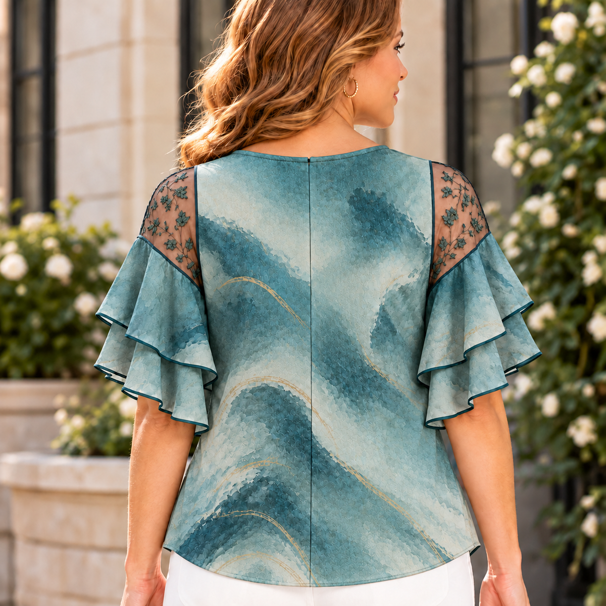 Ariana | Abstract print pleated layered blouse 3