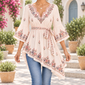 Eva | Boho floral tunic tie waist bell sleeve 1