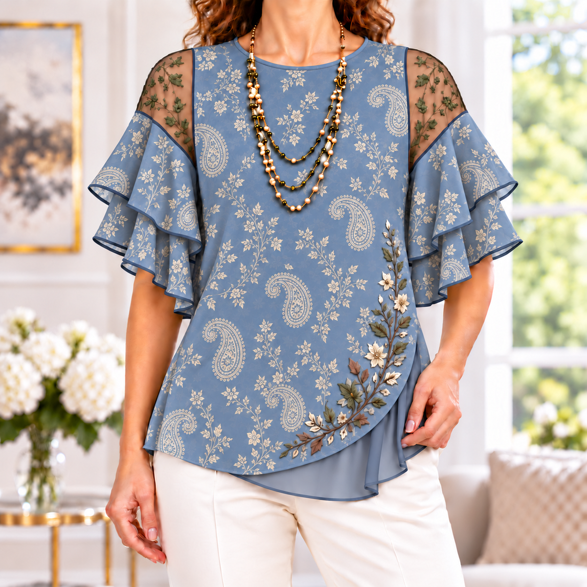 Antonia | Paisley floral pleated layered blouse 1