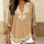 Julia | Damask & floral print split V-neck tunic 7
