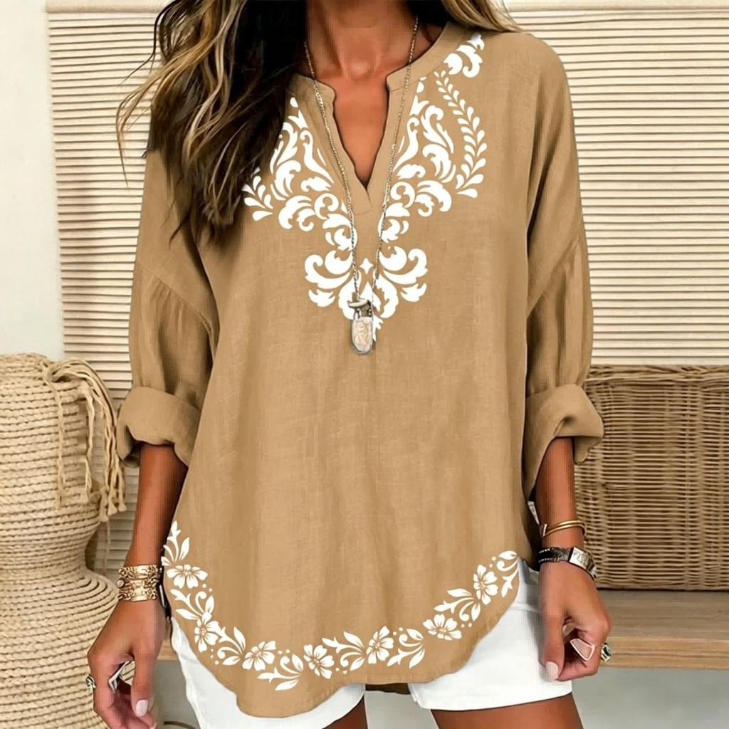 Julia | Damask & floral print split V-neck tunic 7