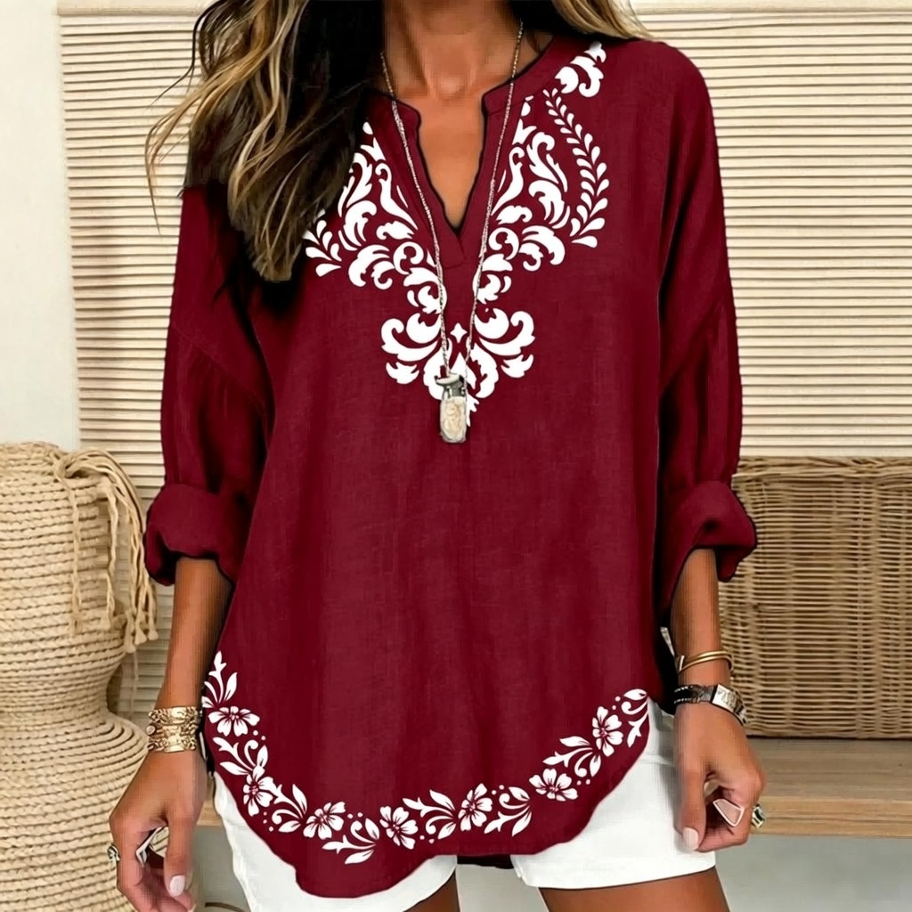 Julia | Damask & floral print split V-neck tunic 3