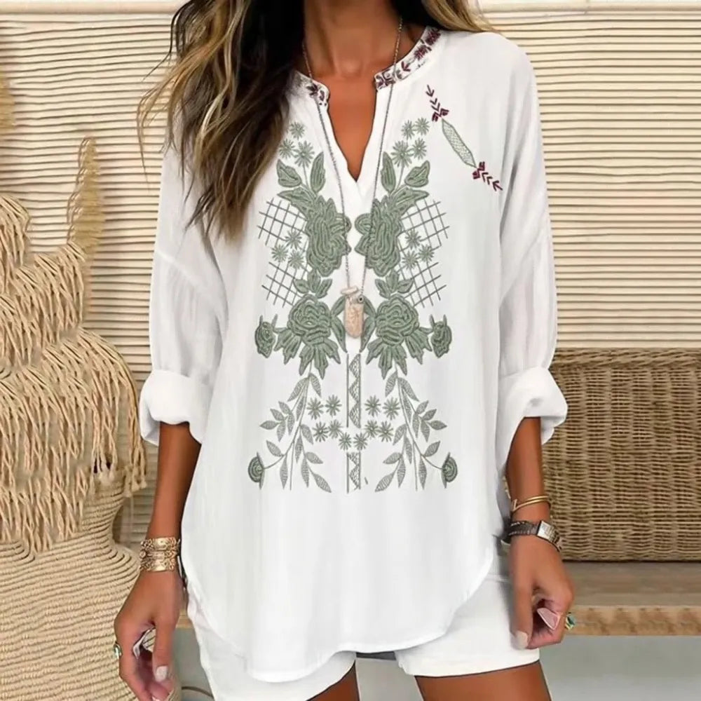 Irene | Embroidered V-neck blouse for mature women 10
