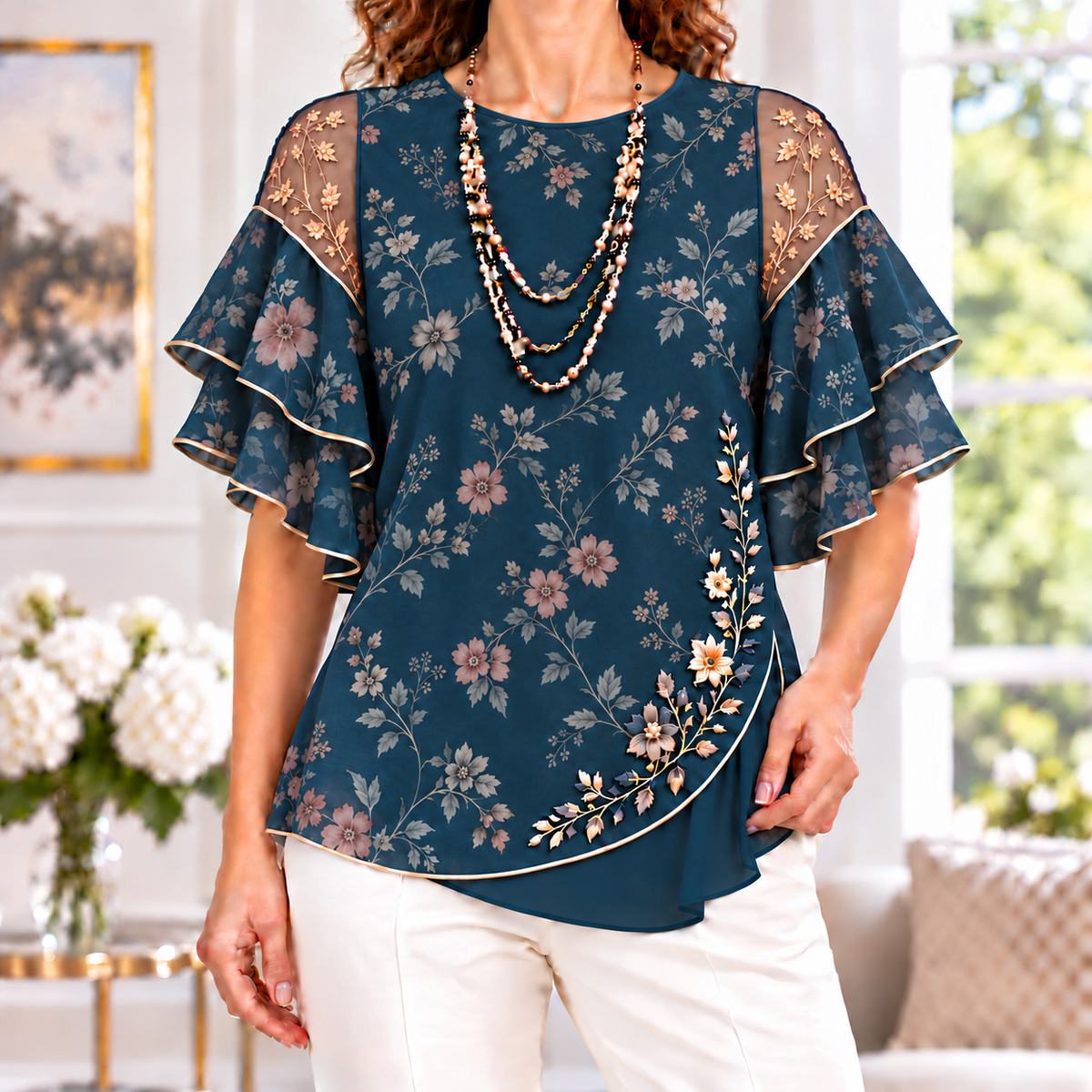 April | Botanical floral pleated blouse 1