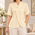 Gilda | Cream mandarin collar wrap blouse 1