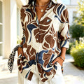Isabel | Brown blue abstract button down blouse 1