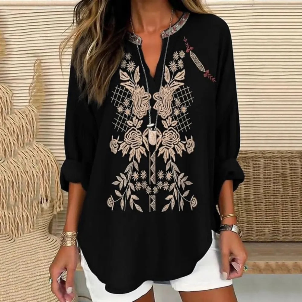 Irene | Embroidered V-neck blouse for mature women 2