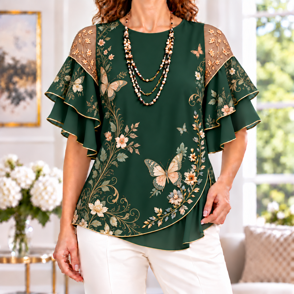 Alma | Butterfly floral pleated blouse 1
