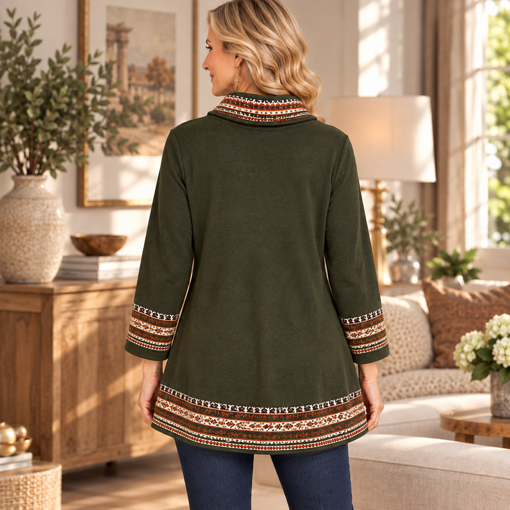 Alana | Cowl neck printed trim tunic 3