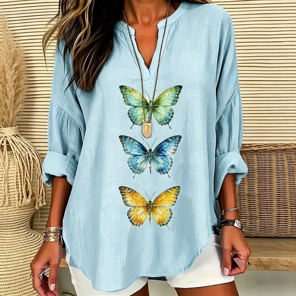 Grace | Vibrant triple butterfly print V-neck tunic 8