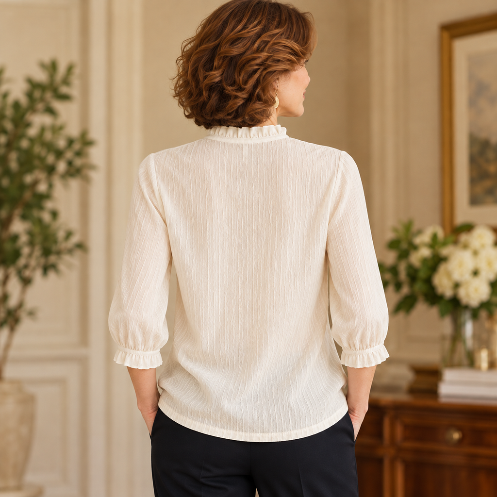 Giselle | Ivory ruffle split neck blouse 3
