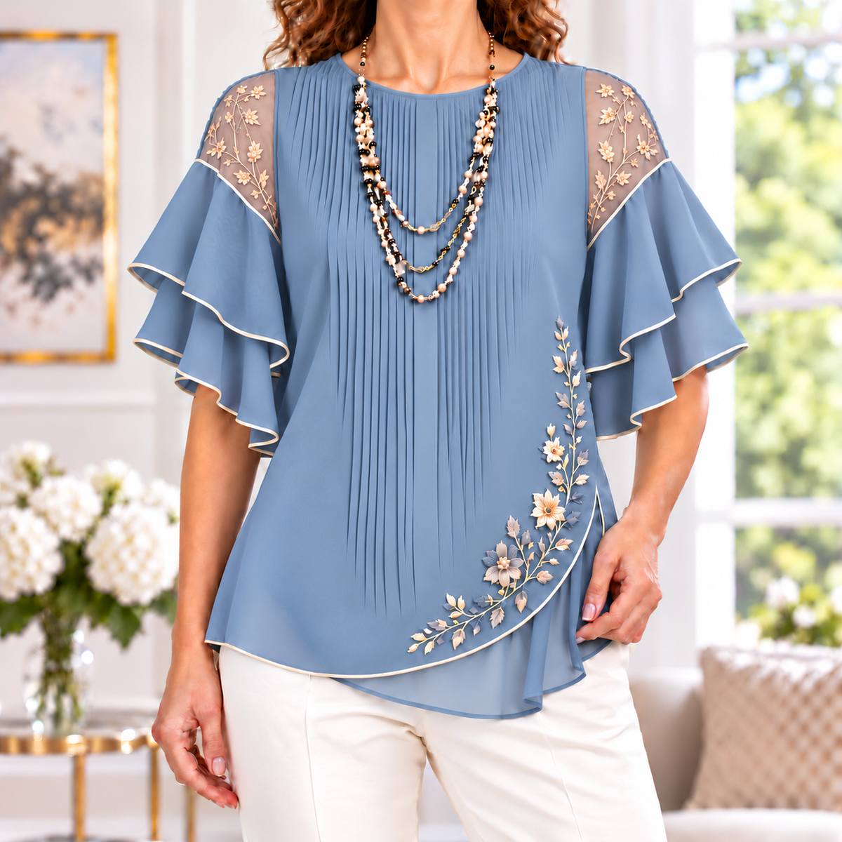 Belinda | Floral embroidered pleated blouse 5