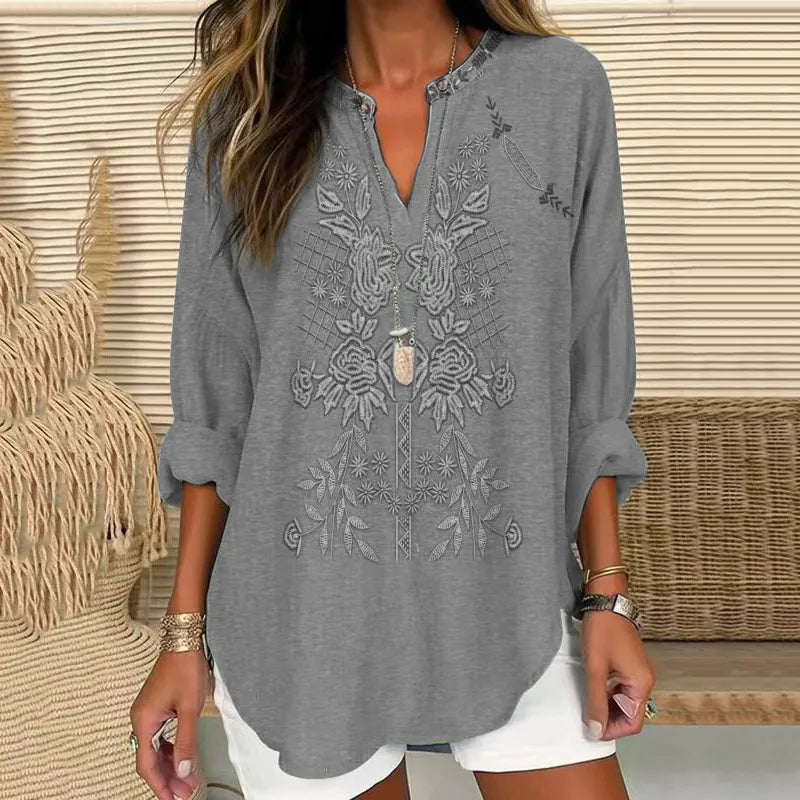 Irene | Embroidered V-neck blouse for mature women 1