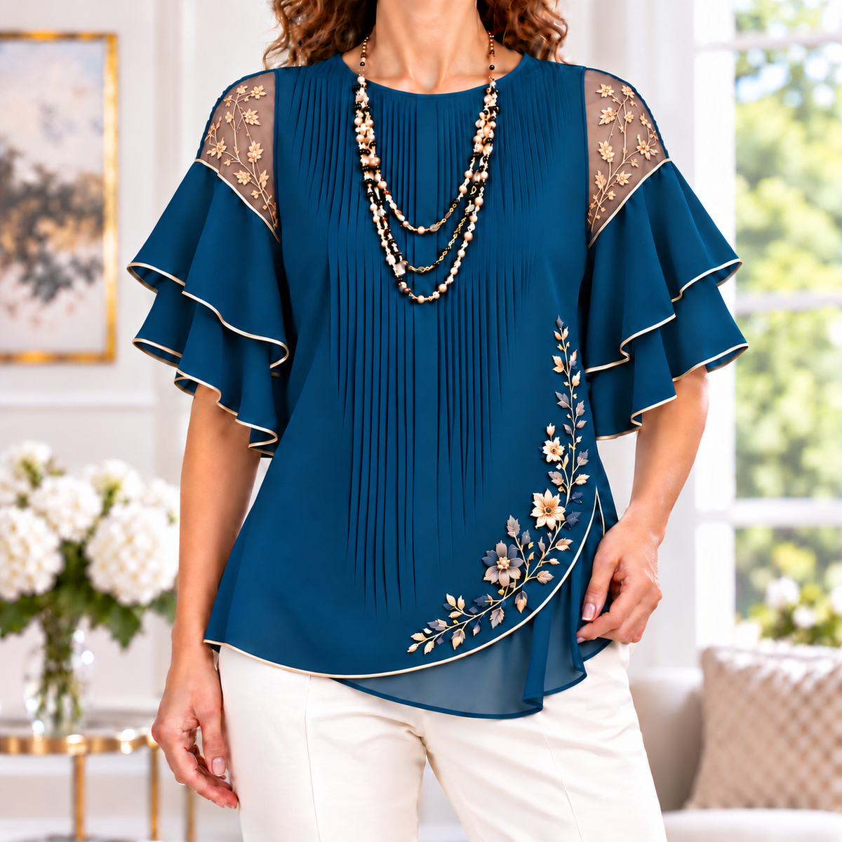 Belinda | Floral embroidered pleated blouse 6