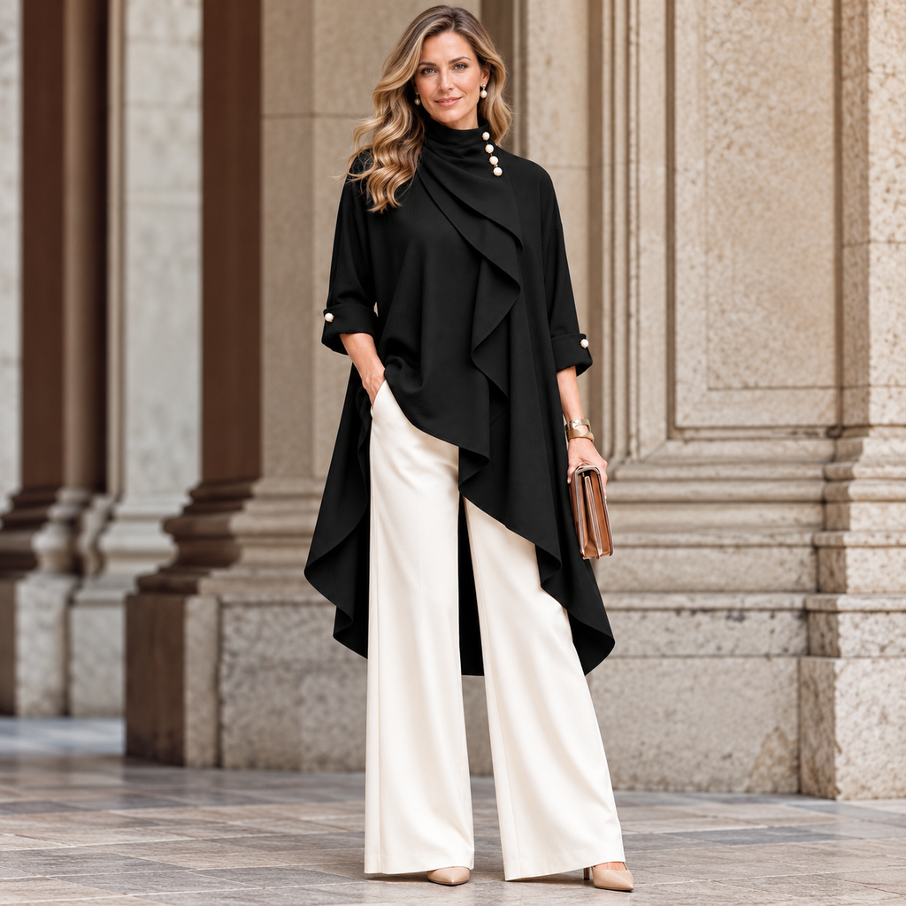 Geraldine | Draped high neck asymmetrical tunic 2