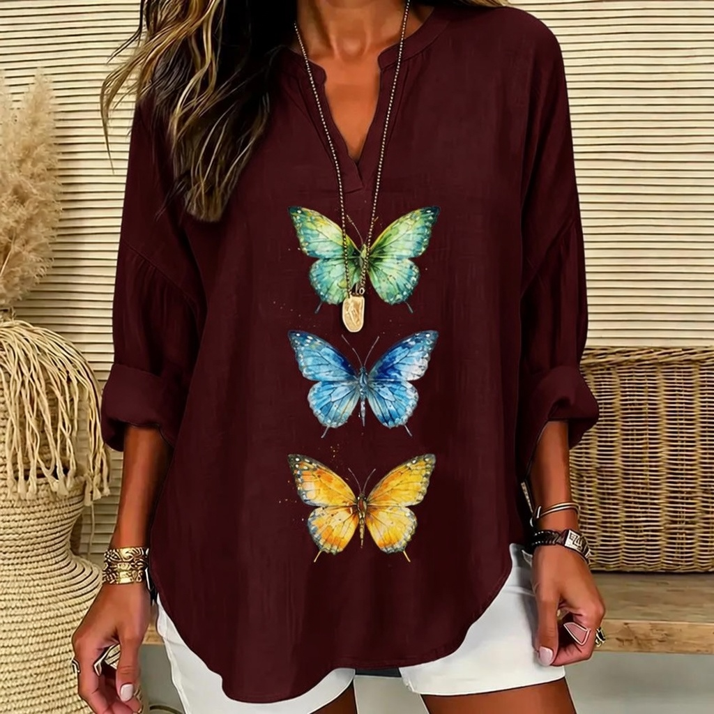 Grace | Vibrant triple butterfly print V-neck tunic 14