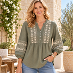 Christine | Boho floral embroidered blouse sage green 2