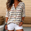 Kay | Striped print V-neck button down blouse 1