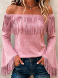 Olivia | Solid colour multi-colour retro suede trumpet sleeve top 1