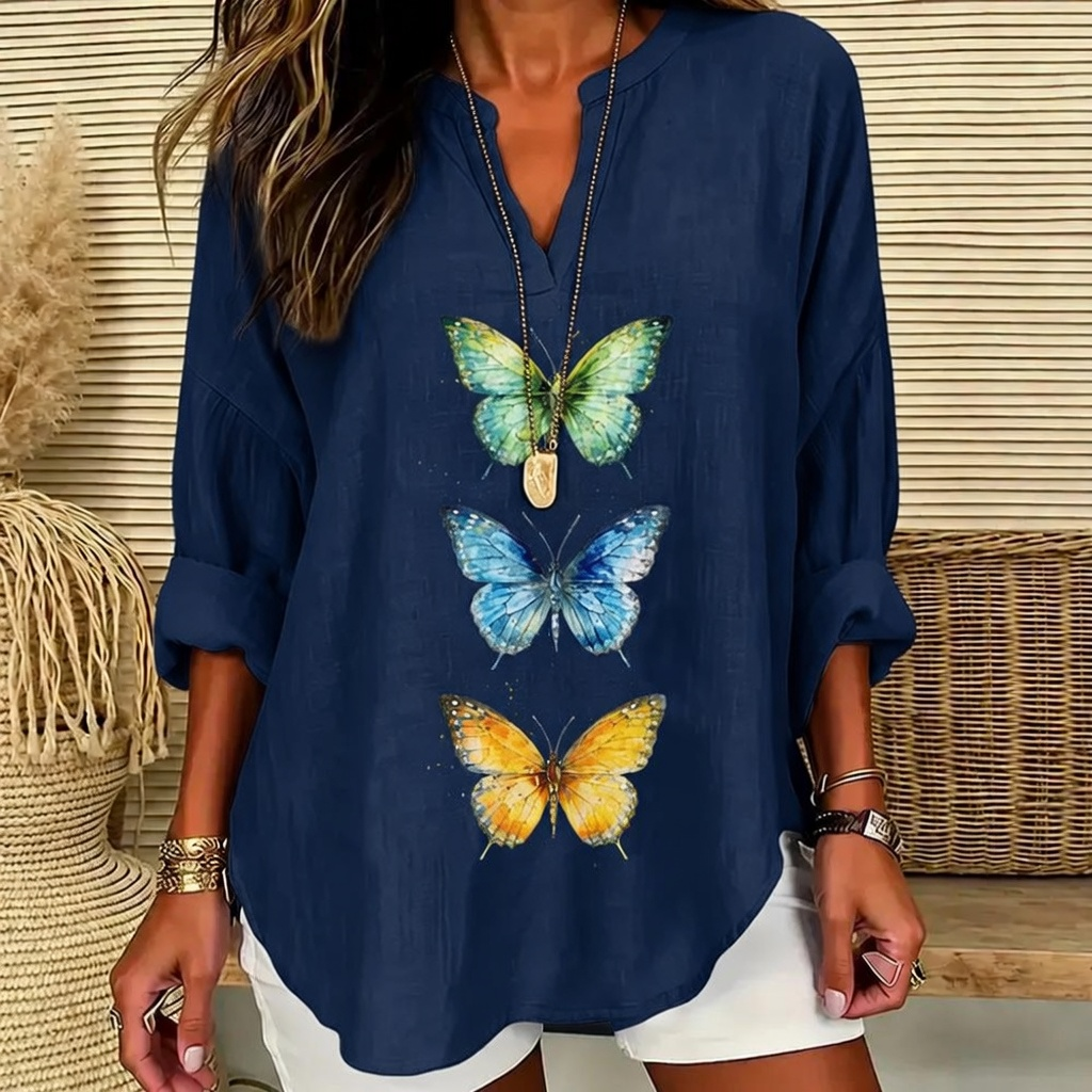 Grace | Vibrant triple butterfly print V-neck tunic 15