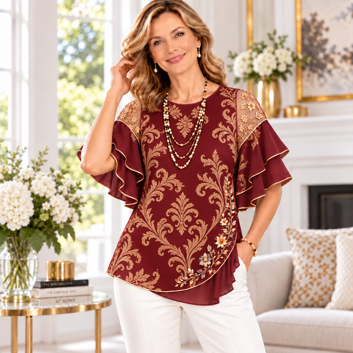 Amalia | Baroque scroll pleated layered blouse 2