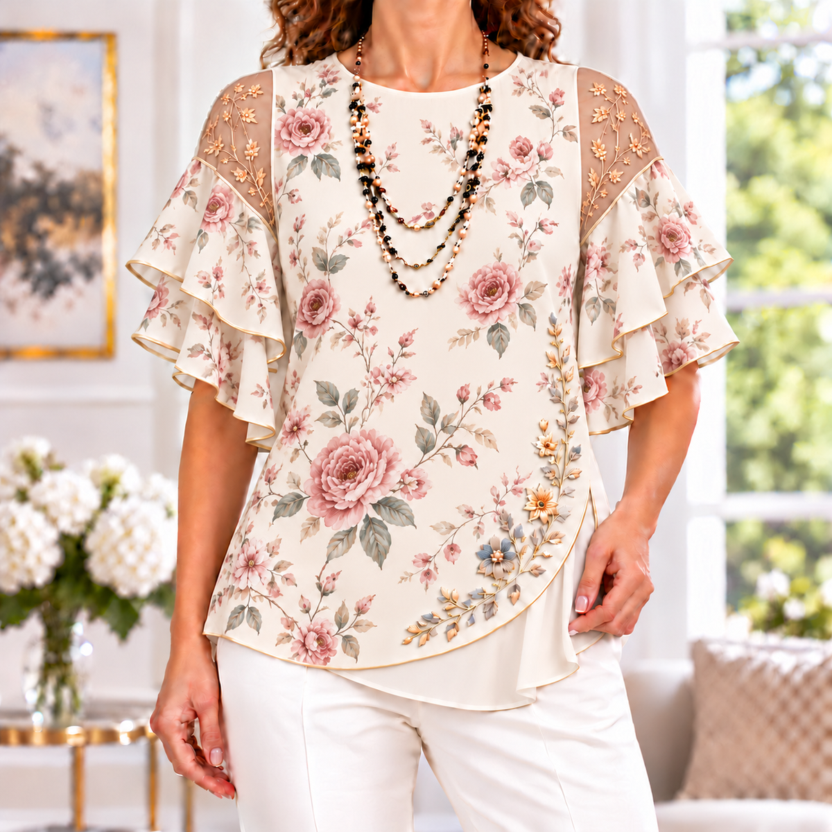 Amelia | Rose floral pleated layered blouse 1