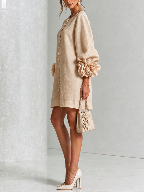 Rosina | Blossom-cuff button mini dress 2