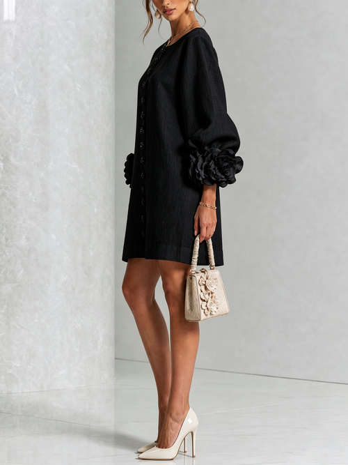 Rosamund | Floral-cuff button mini dress 2