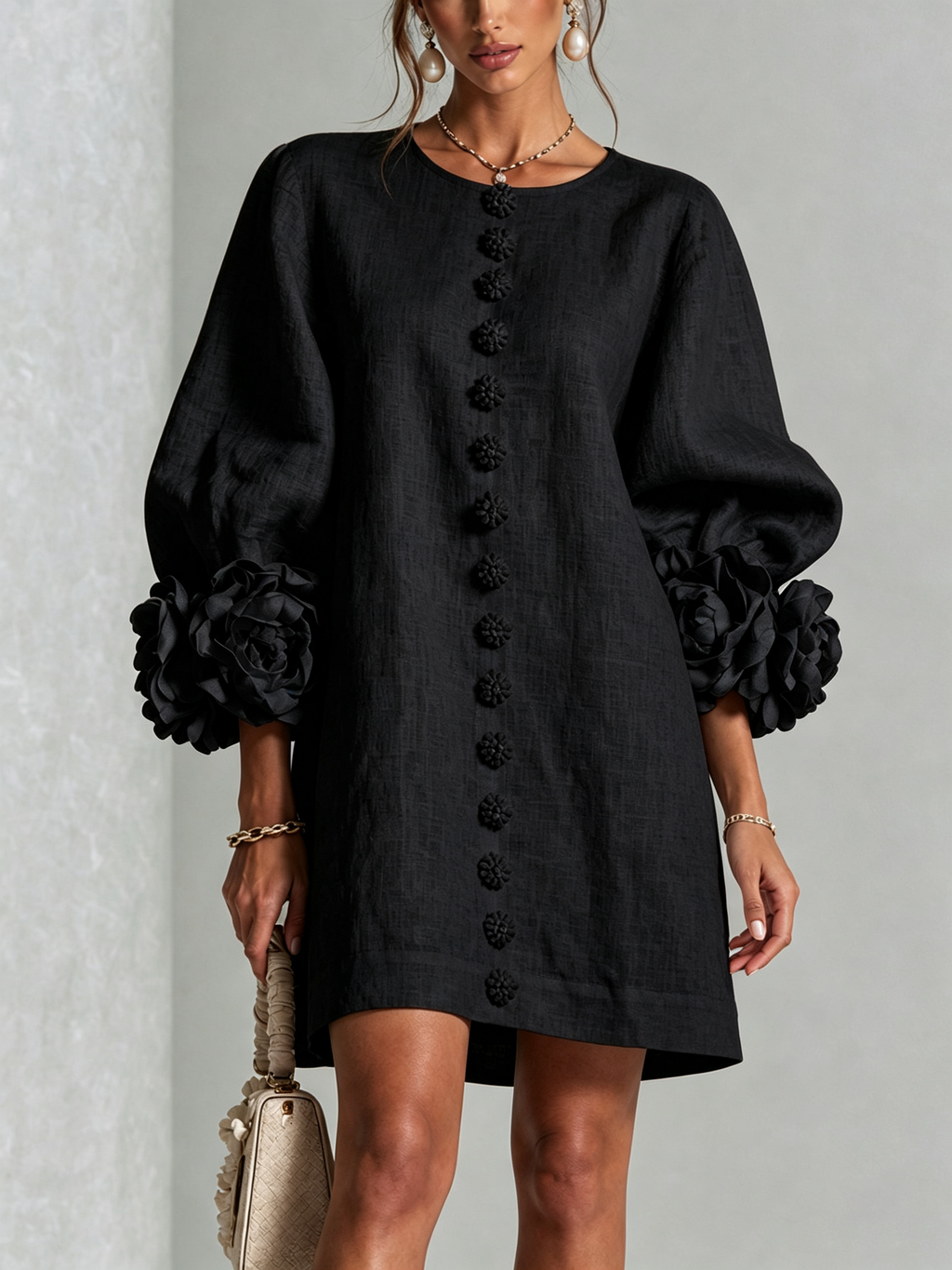 Rosamund | Floral-cuff button mini dress 7