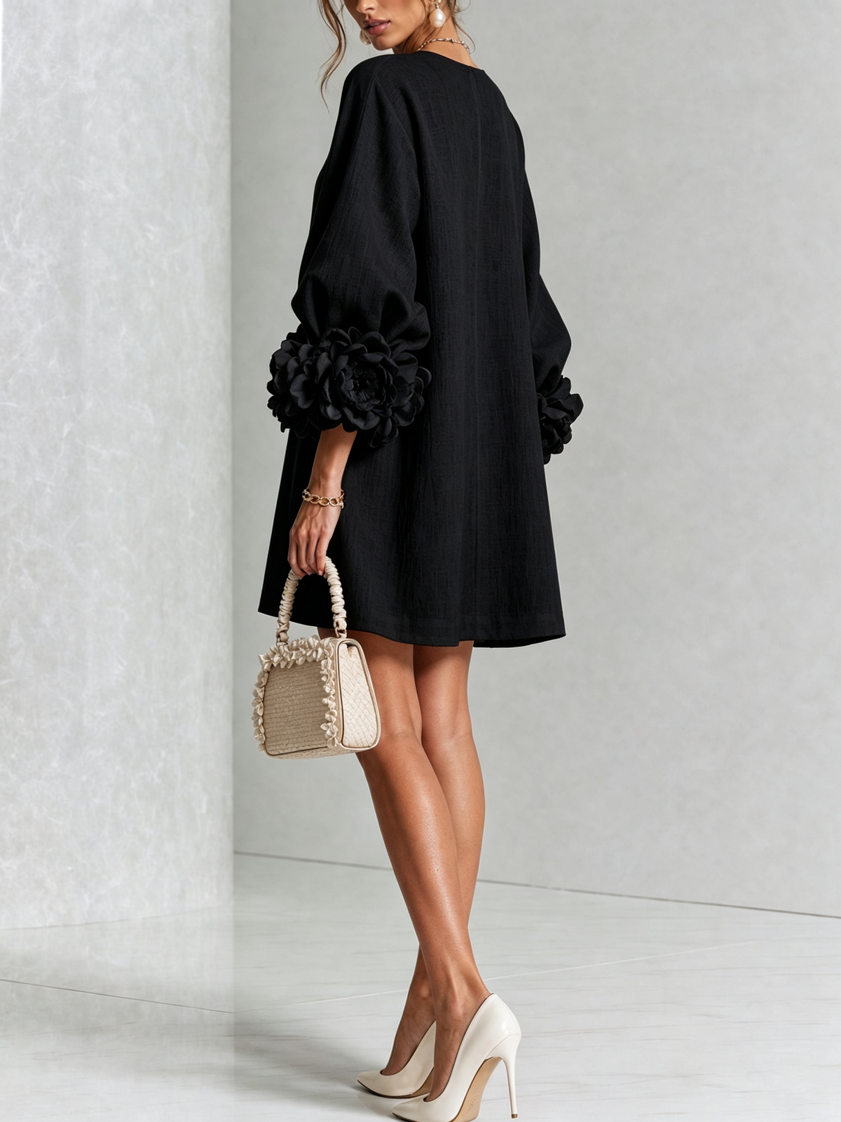 Rosamund | Floral-cuff button mini dress 3