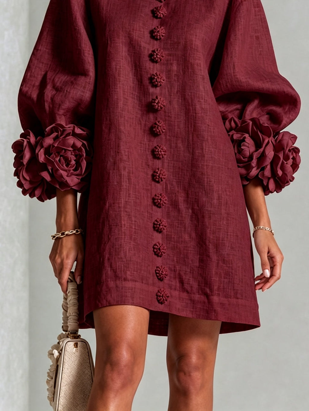 Camellia | Rosette-cuff mini dress 7
