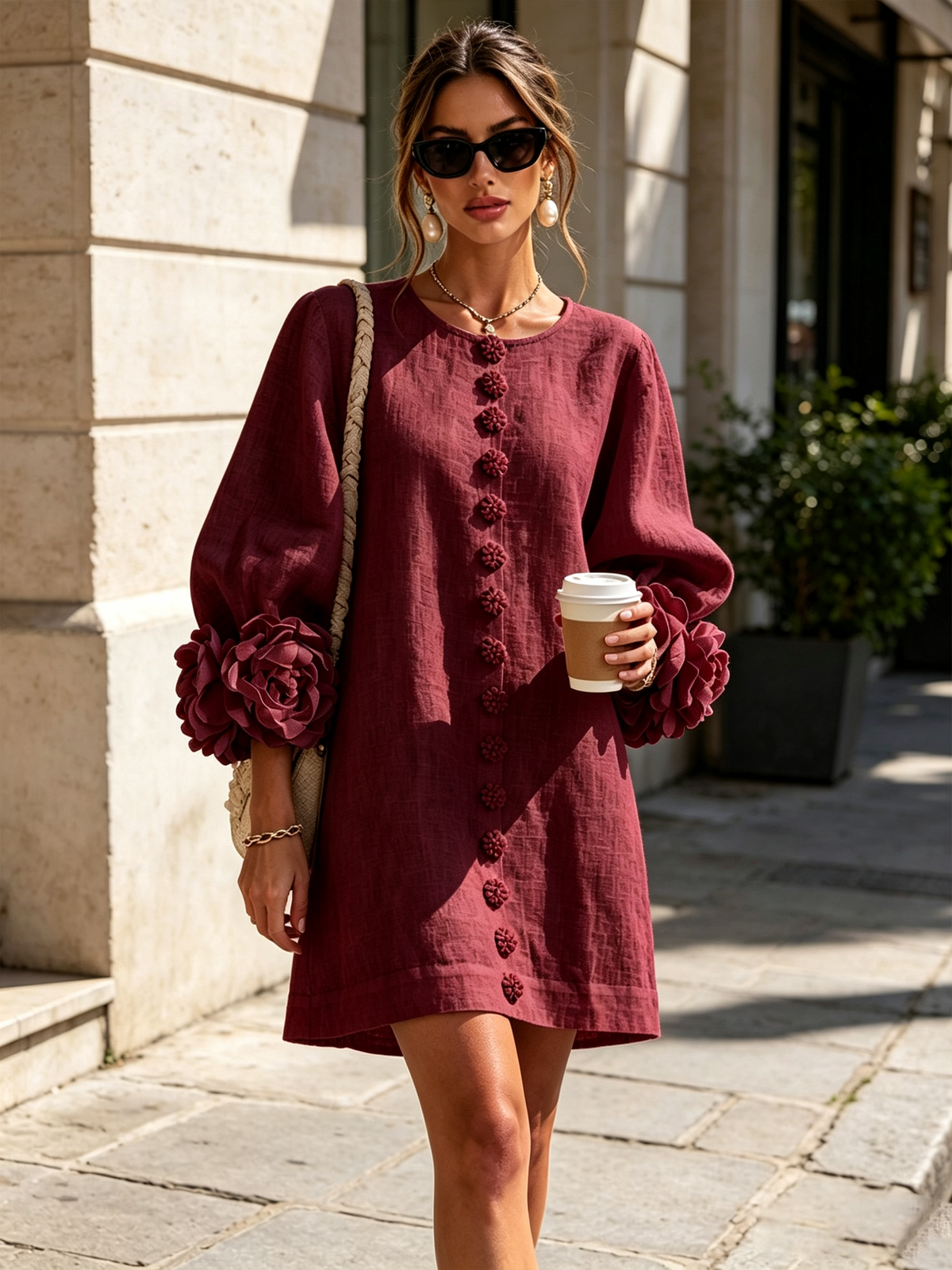Camellia | Rosette-cuff mini dress 4