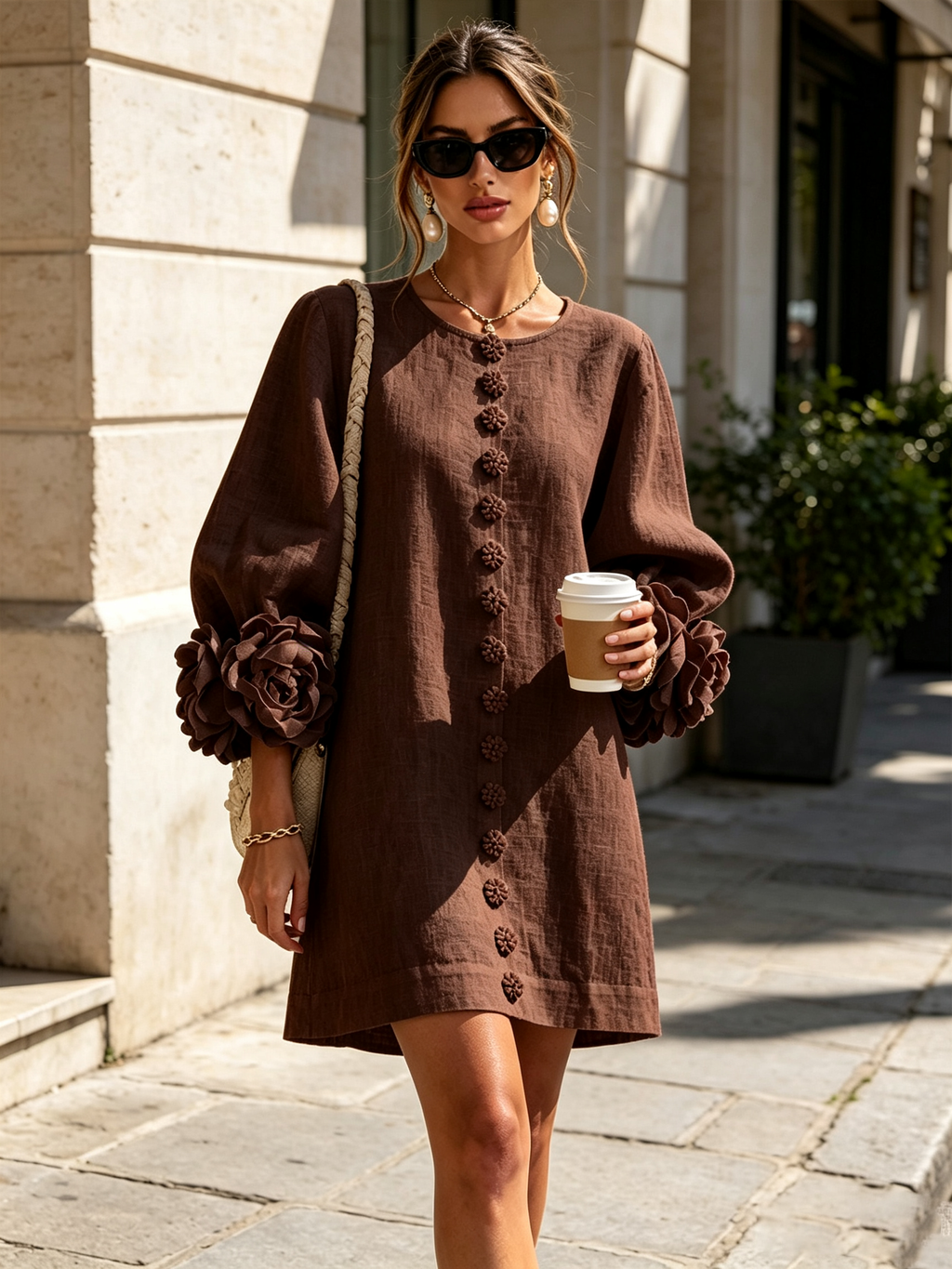 Gabrielle | Rosette-cuff mini dress 4