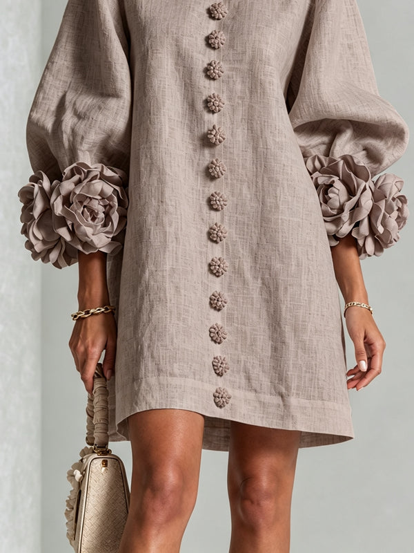 Sadie | Floral-cuff button mini dress 6