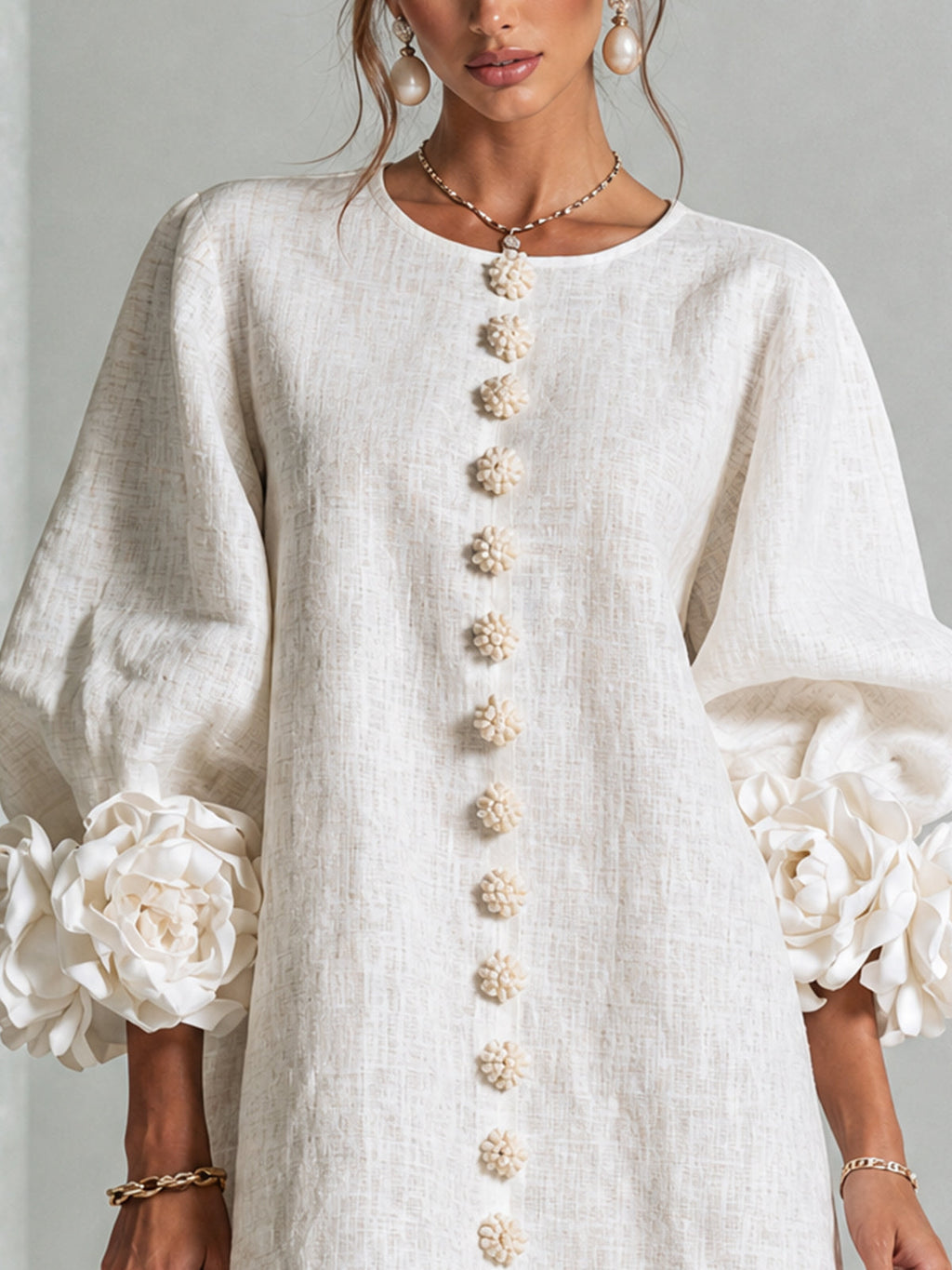 Aurora | Floral-cuff button mini dress 13
